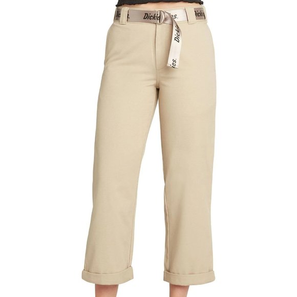 DICKIES KHAKI WORK CROP ROLL HEM PANTS - Picture 1 of 9